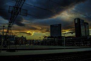 Oslo, City, Sunset, Building, Train station