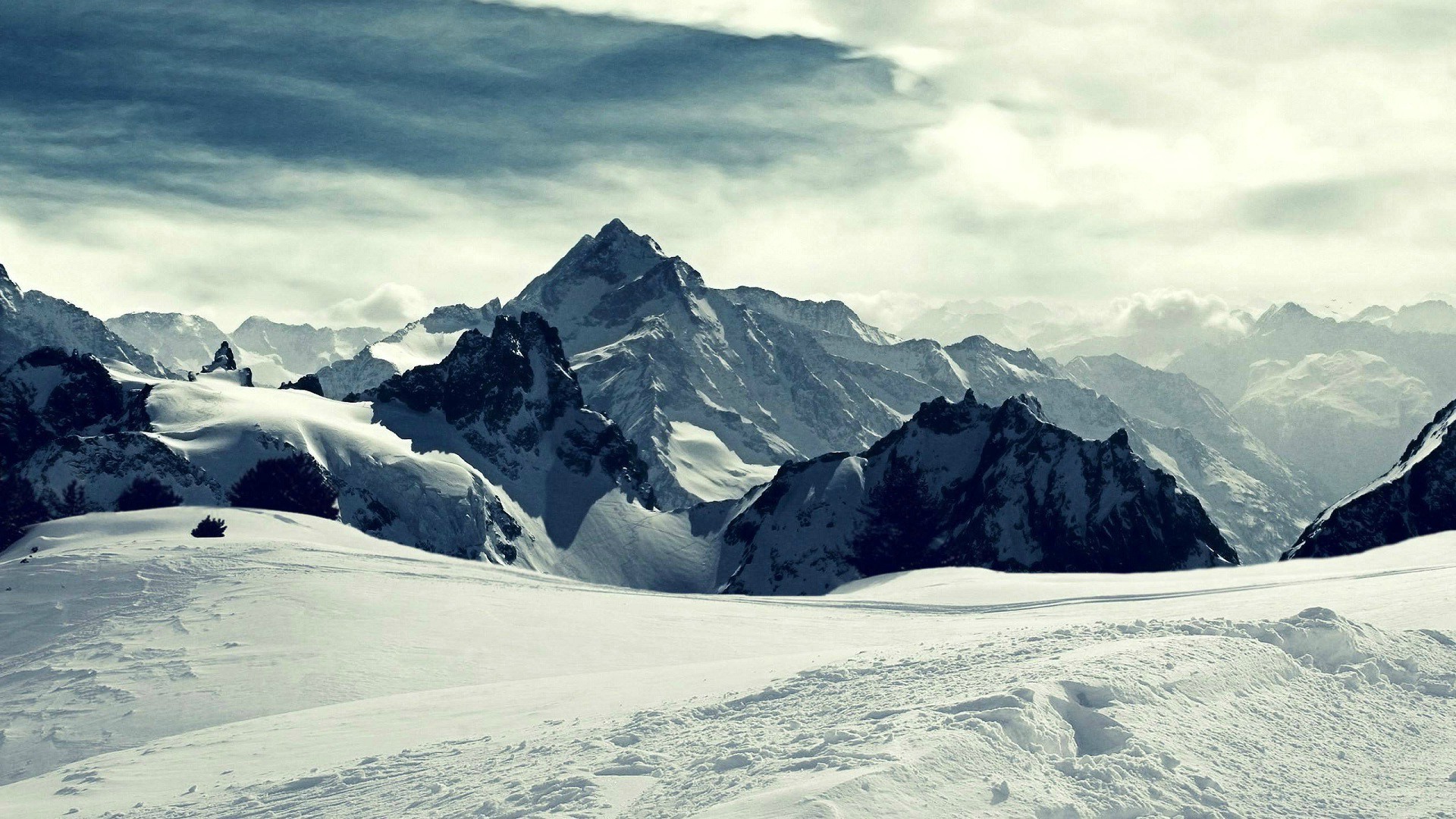 mountains, Snow, Sky, Landscape, Nature Wallpaper