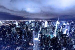 cityscape, Skyscraper, New York City, Clouds, Lights