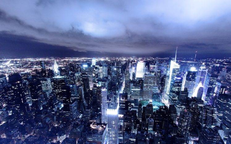 cityscape, Skyscraper, New York City, Clouds, Lights