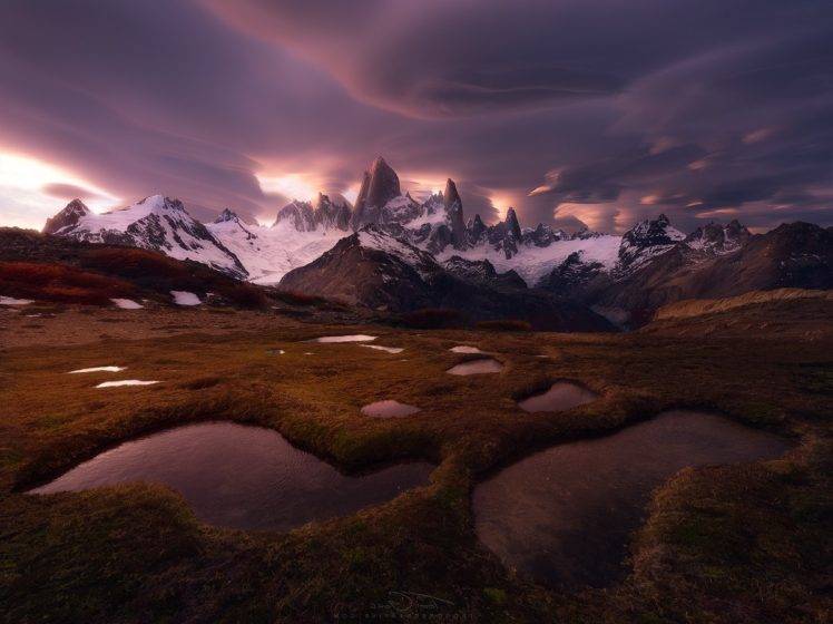 Fitz Roy, Mountain, Clouds, Snowy peak, Patagonia, Chile HD Wallpaper Desktop Background