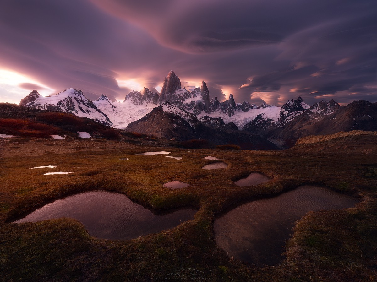 Fitz Roy, Mountain, Clouds, Snowy peak, Patagonia, Chile Wallpaper