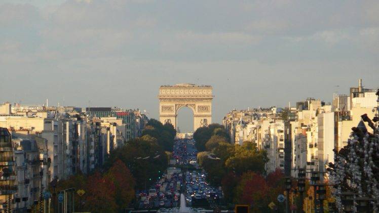 clouds, Trees, Paris, France, Arc de Triomphe HD Wallpaper Desktop Background