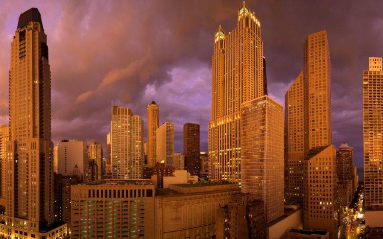 cityscape, Architecture, Building, City, Chicago, USA, Skyscraper, Street, Evening, Clouds, Lights HD Wallpaper Desktop Background