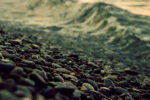coast, Stones, Waves, Sea, Blurred
