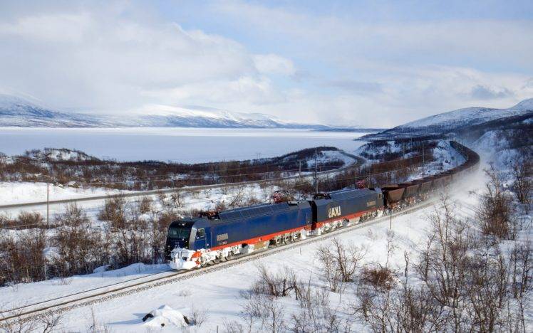 train, Freight train, Electric locomotives, Winter, Snow HD Wallpaper Desktop Background