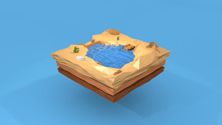 floating island, Oasis, Skeleton, Water, Stones HD Wallpaper Desktop Background