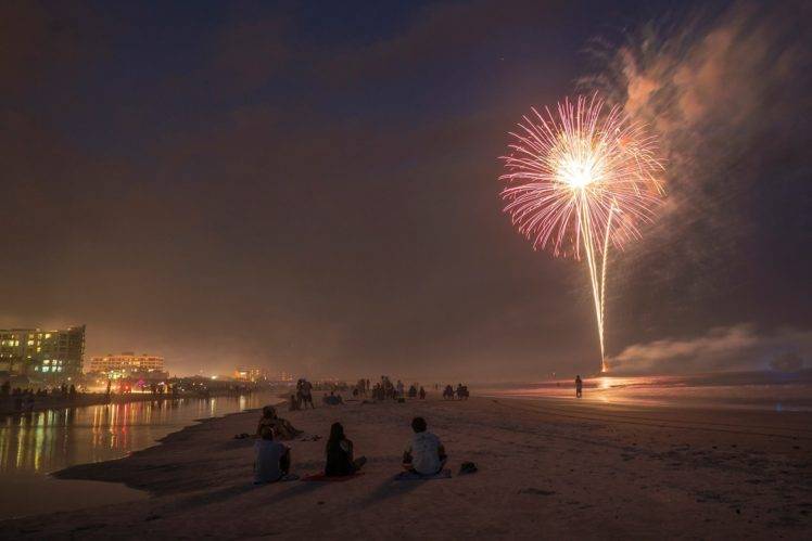 Jacksonville, Beach, Fireworks, Independence Day, Florida HD Wallpaper Desktop Background