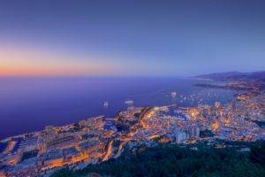 cityscape, Coast, Monaco, Sea, Boat, Sunset