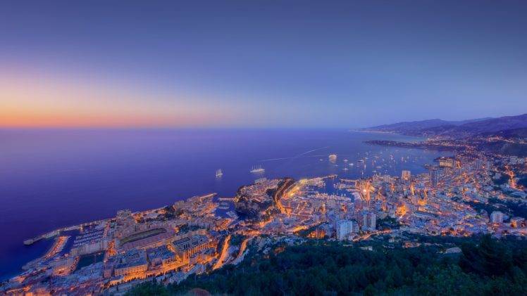 cityscape, Coast, Monaco, Sea, Boat, Sunset HD Wallpaper Desktop Background