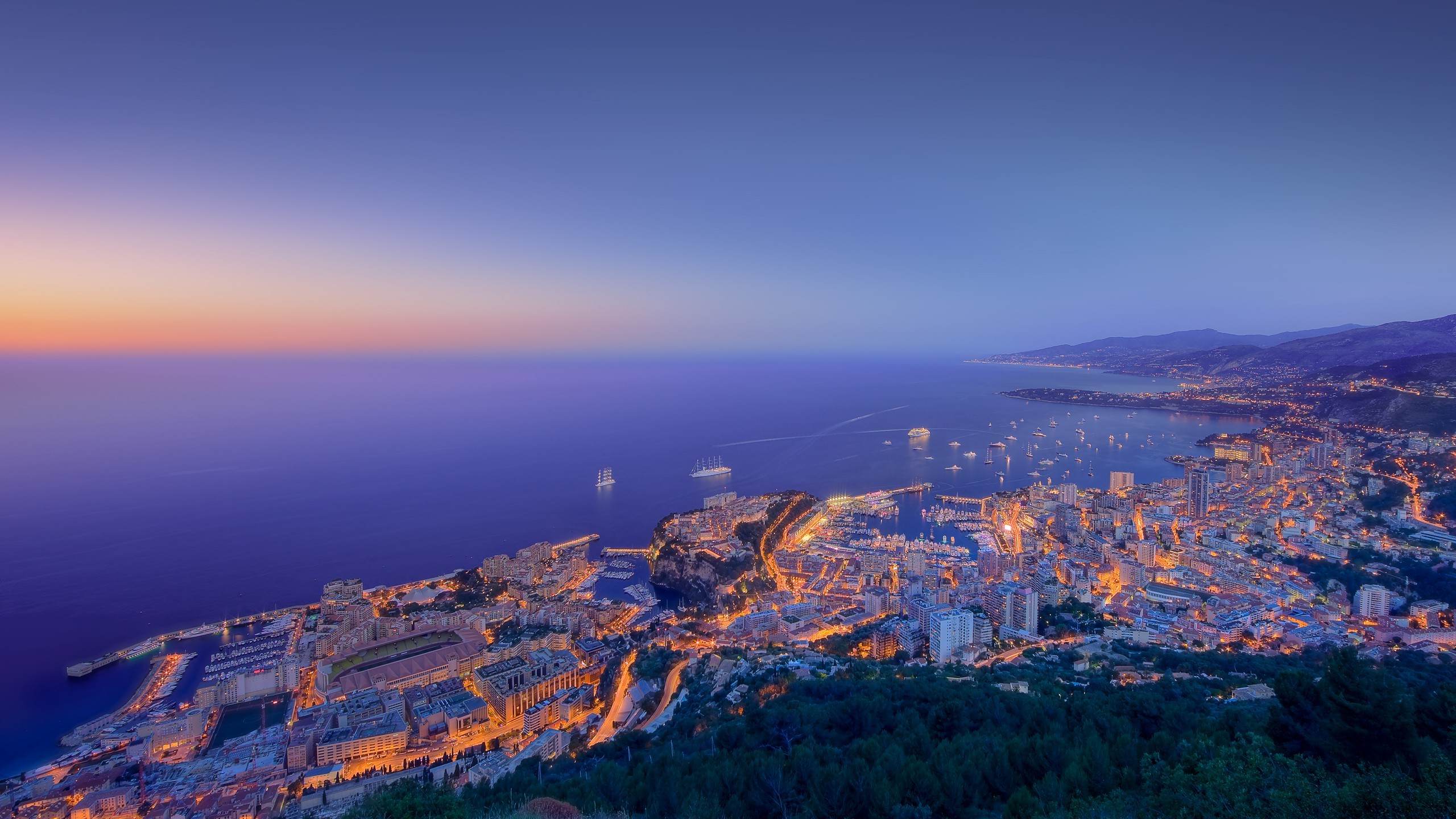 cityscape, Coast, Monaco, Sea, Boat, Sunset Wallpaper