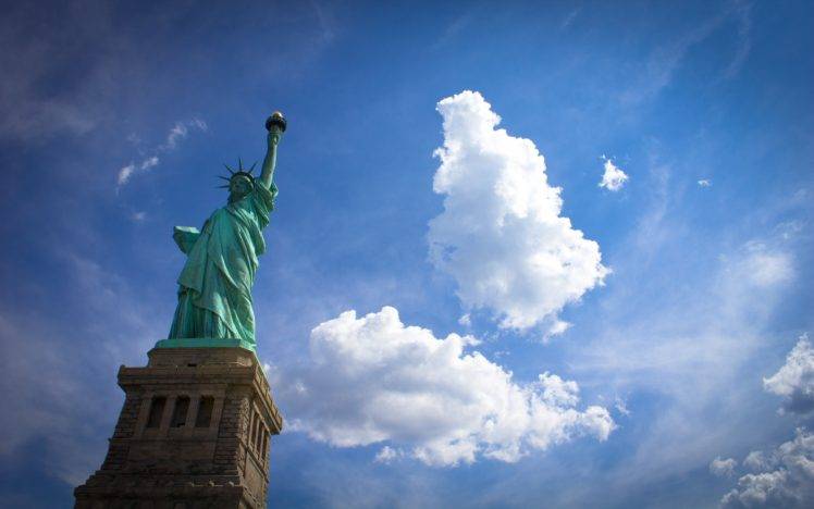 Statue of Liberty, Clouds, Statue, New York City HD Wallpaper Desktop Background