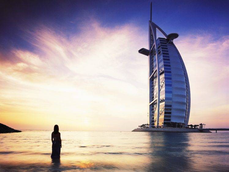 urban, Sea, Silhouette, Hotels, Building, Burj Al Arab HD Wallpaper Desktop Background