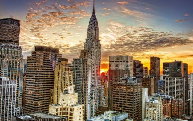 city, Urban, New York City, Empire State Building, Skyscraper, Sunset, Cityscape HD Wallpaper Desktop Background