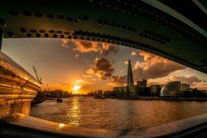 city, Cityscape, London, London Bridge, Bridge, Sunset, Skyscraper, Fisheye lens, England