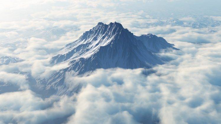 mountain, Clouds, Snowy peak HD Wallpaper Desktop Background