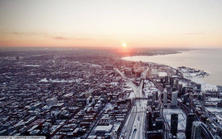aerial view, Toronto, City, Long exposure, Skyscraper, Sunset HD Wallpaper Desktop Background