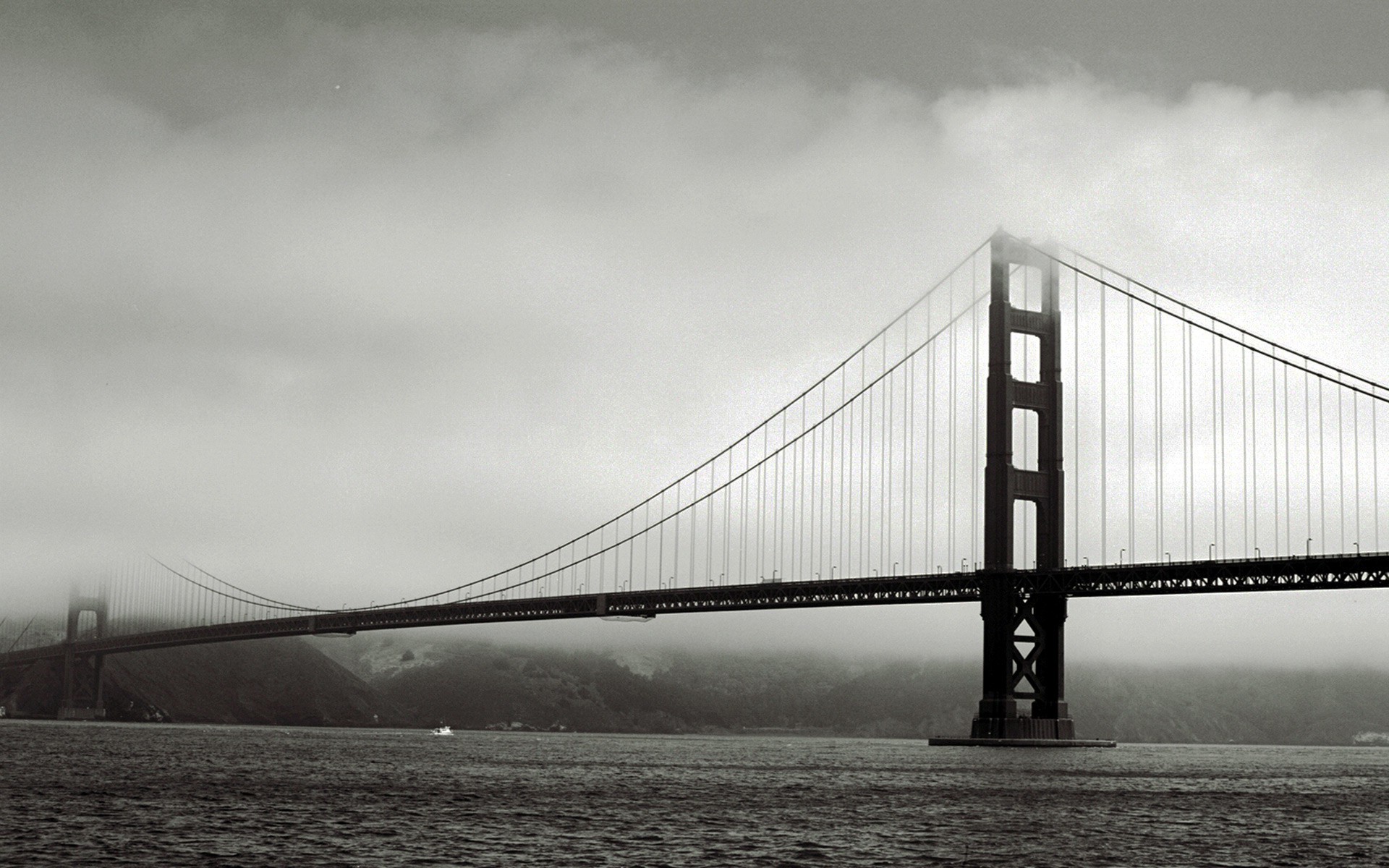 bridge, Mist, Monochrome, Sea Wallpaper