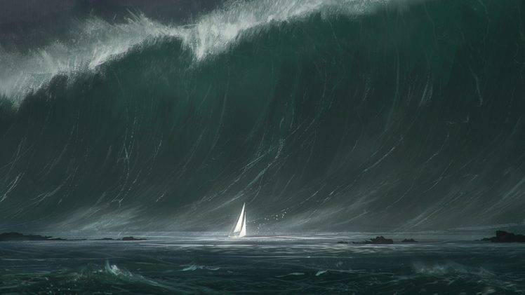 water, Waves, Tsunami, Sailboats HD Wallpaper Desktop Background