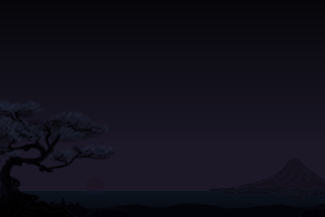 dark, Minimalism, Cherry trees, Sunset, Mountain