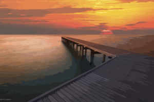 vectors, Pier, Sunset, Sea
