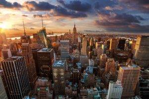 New York City, Sunset, City, Aerial view