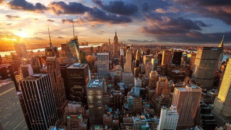 New York City, Sunset, City, Aerial view HD Wallpaper Desktop Background
