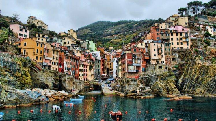 Cinque Terre, Italy, Sea, Hill, Building, House, HDR, Colorful, Europe, Coast, Boat, Cliff, Rock HD Wallpaper Desktop Background