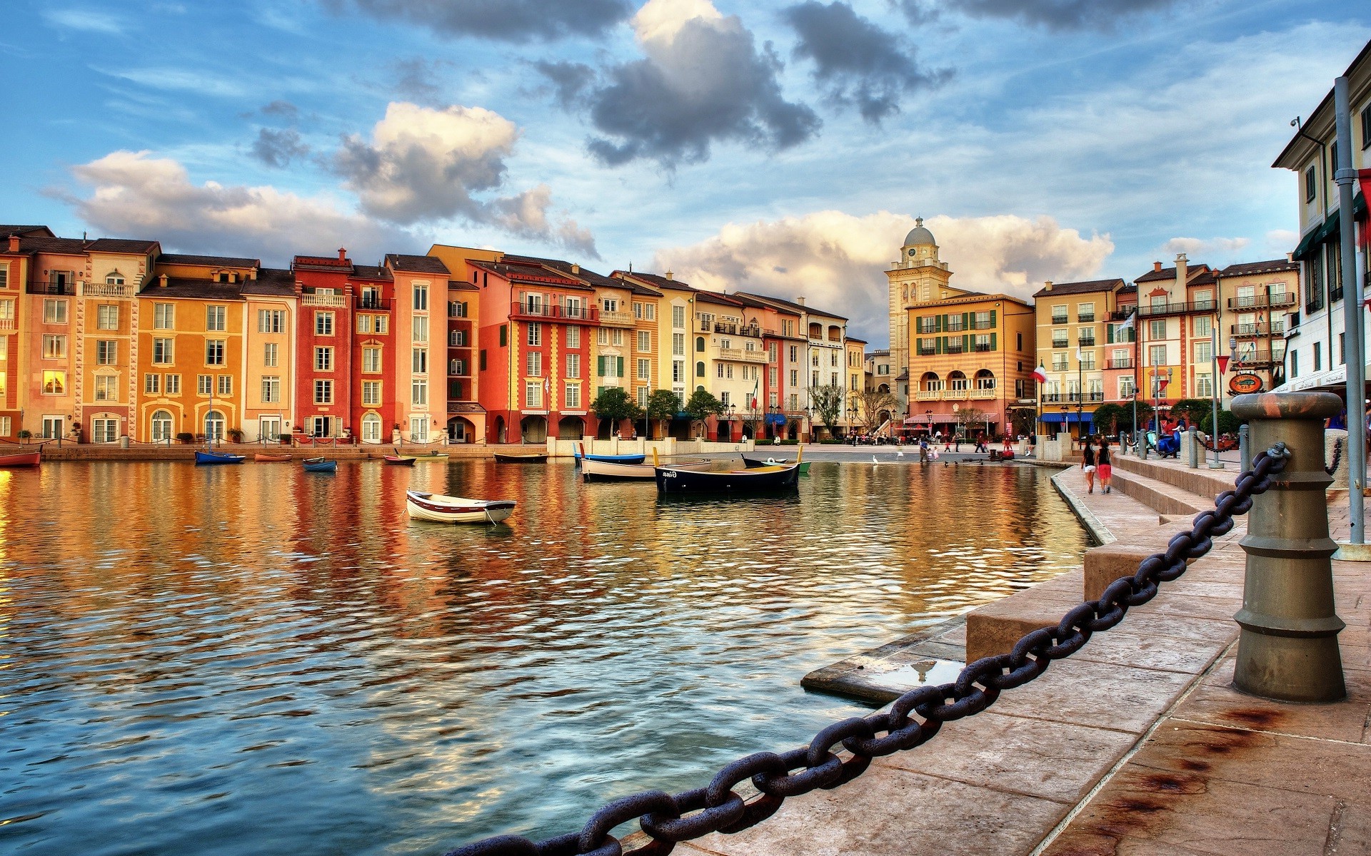 Portofino, Italy, Building, City, Boat, Chains, Sea, Clouds, Water, Reflection Wallpaper