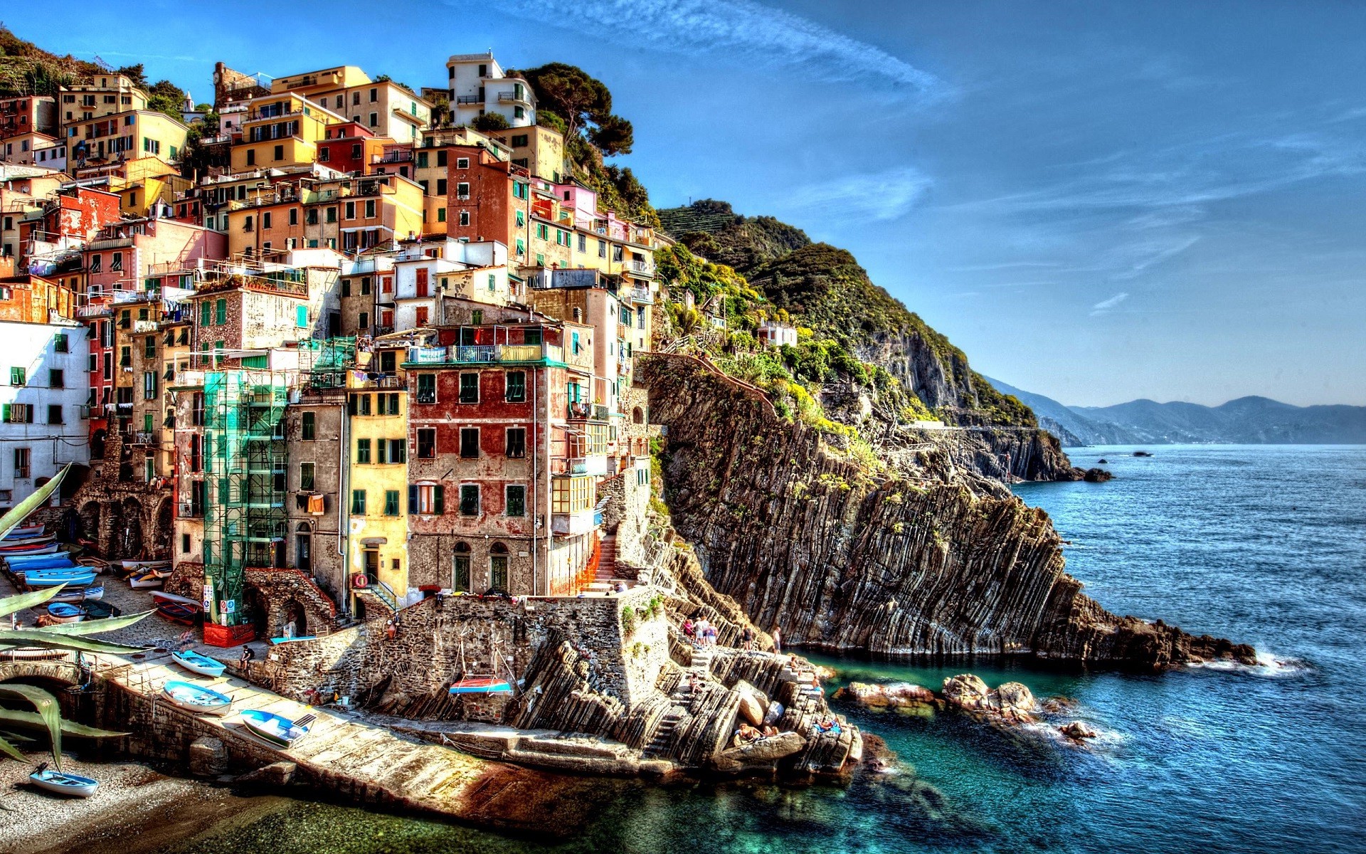 Cinque Terre, Italy, Sea, City, Dock, Boat, Building, Colorful, Hill, Cityscape, Cliff Wallpaper