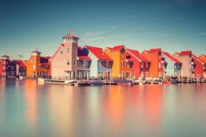 architecture, Building, Water, Reflection, Long exposure, House, Netherlands, Pier, Boat, Clouds, Colorful, Window, Europe, Calm
