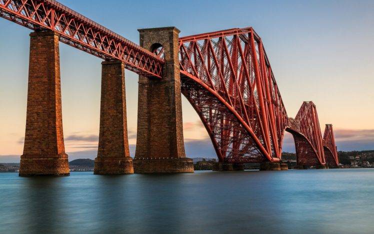 architecture, Water, Sea, Forth Bridge, Scotland, Edinburgh, Bridge, UK, Long exposure HD Wallpaper Desktop Background