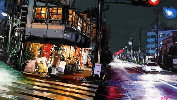 Tokyo, Artwork, Lights, Road, Rain HD Wallpaper Desktop Background