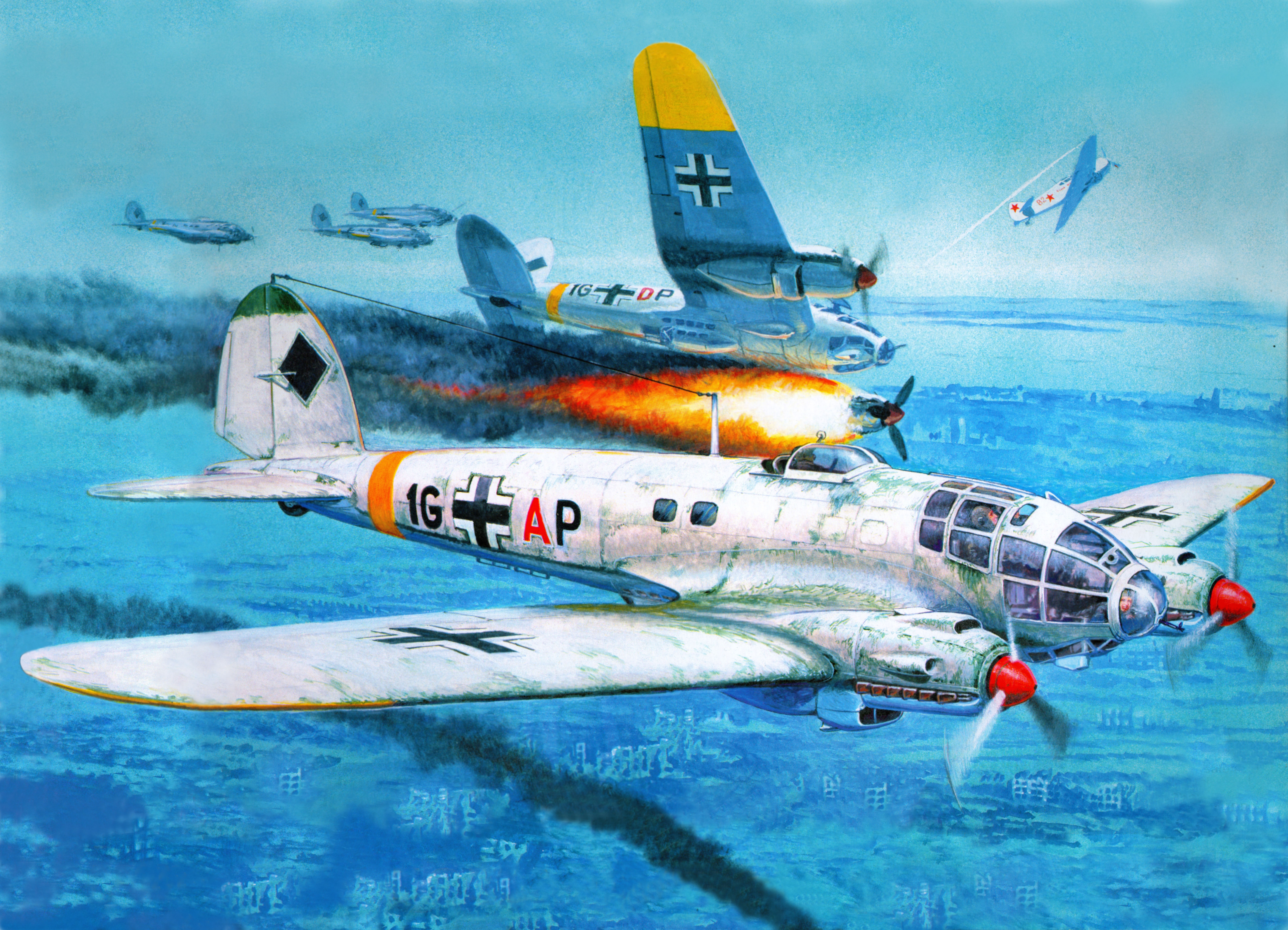 aircraft, Heinkel He 111, World War II, Artwork Wallpaper