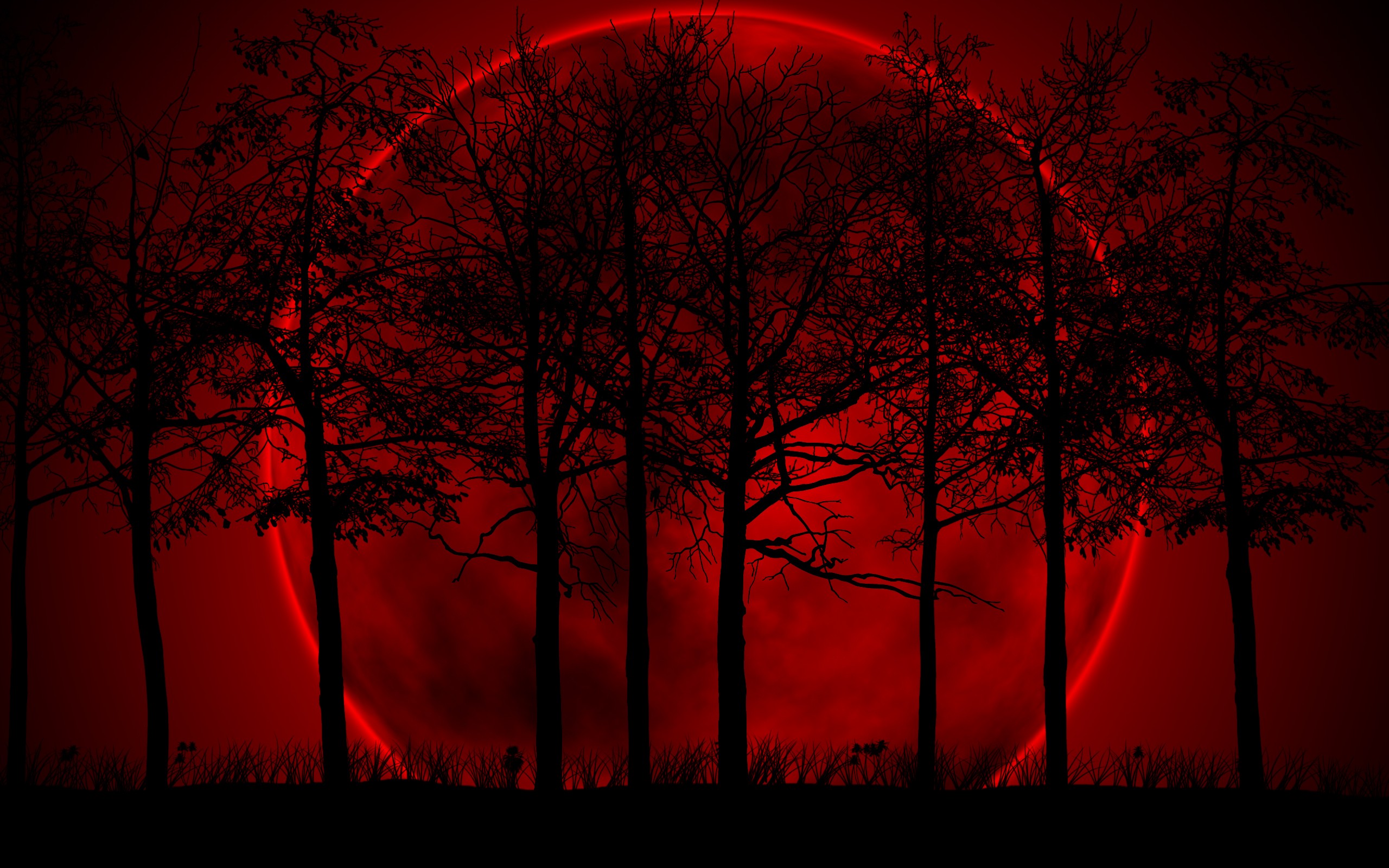 Moon, Trees, Digital art Wallpaper