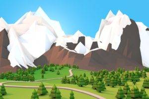 artwork, Mountains, Forest, Snow, Low poly