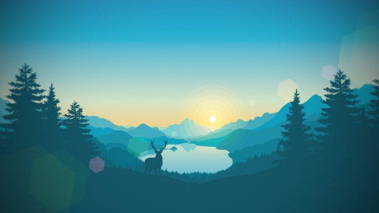 deer, Trees, Lake, Mountains, Artwork HD Wallpaper Desktop Background