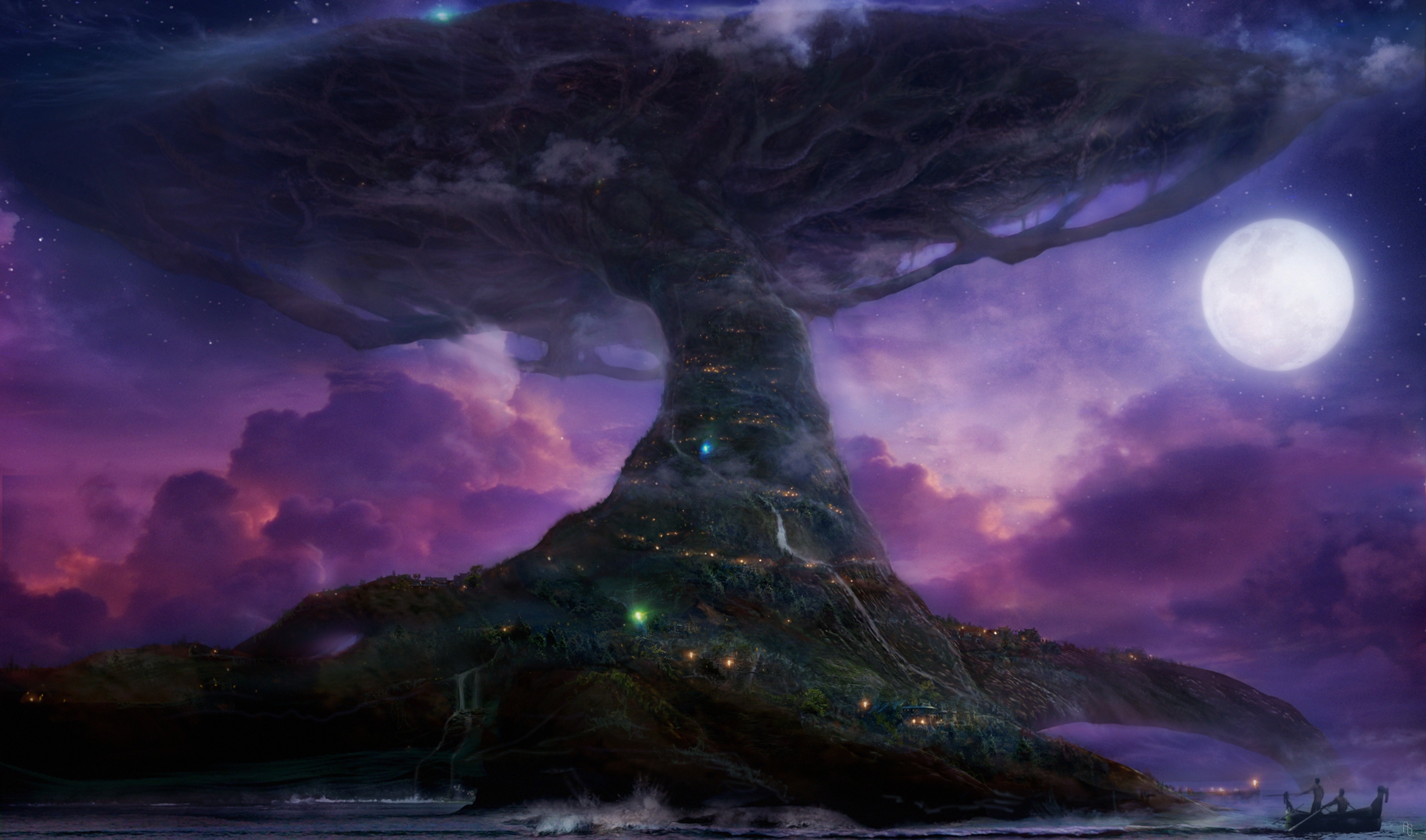Teldrassil, World of Warcraft, World Tree, Trees, Moon, Purple, Darnassus Wallpaper