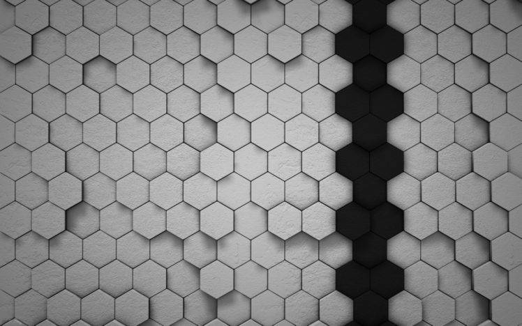 artwork, Shadow, Lines, Black, White, Simple, Hexagon, Honeycombs HD Wallpaper Desktop Background