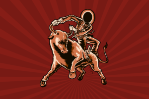 artwork, Red background, Bull