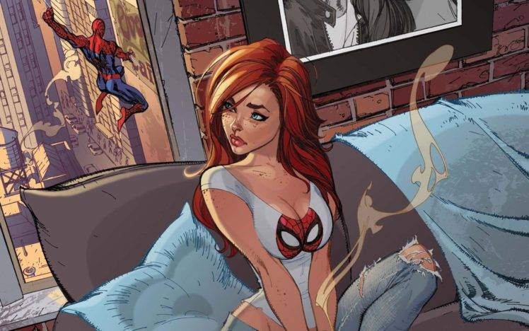 artwork, Spider Man, Mary Jane, J. Scott Campbell HD Wallpaper Desktop Background