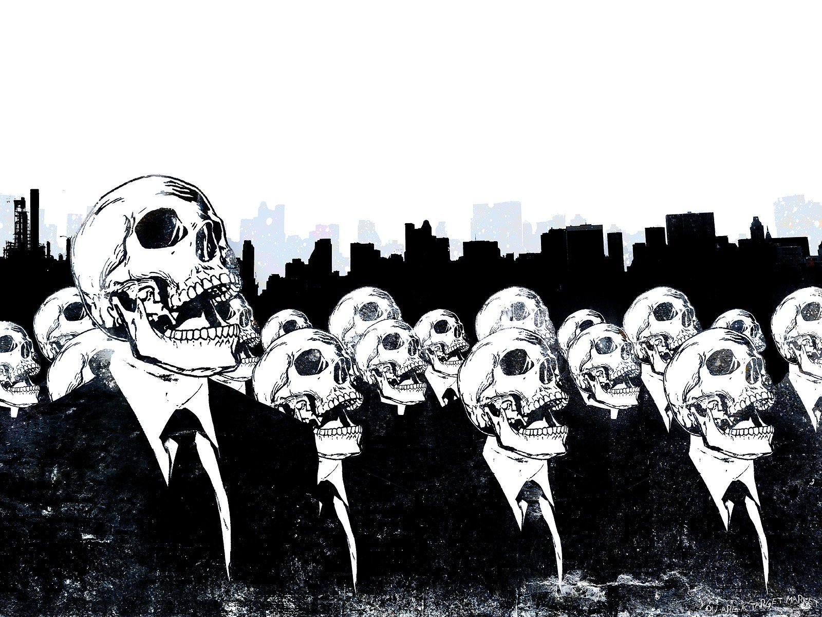 crowds, Alex Cherry, Suits, Artwork, Monochrome, Skull Wallpaper