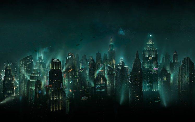 BioShock, Rapture, Underwater, Water, Cityscape, Night HD Wallpaper Desktop Background