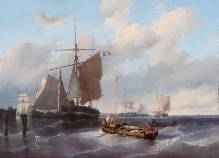 painting, Ship, French, Artwork, Sailing ship, Classic art HD Wallpaper Desktop Background
