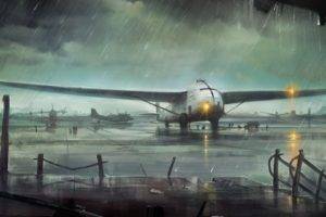 artwork, Airplane, Rain, Airport, Haryarti
