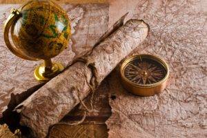 artwork, Globes, Map, Compass, Scrolls