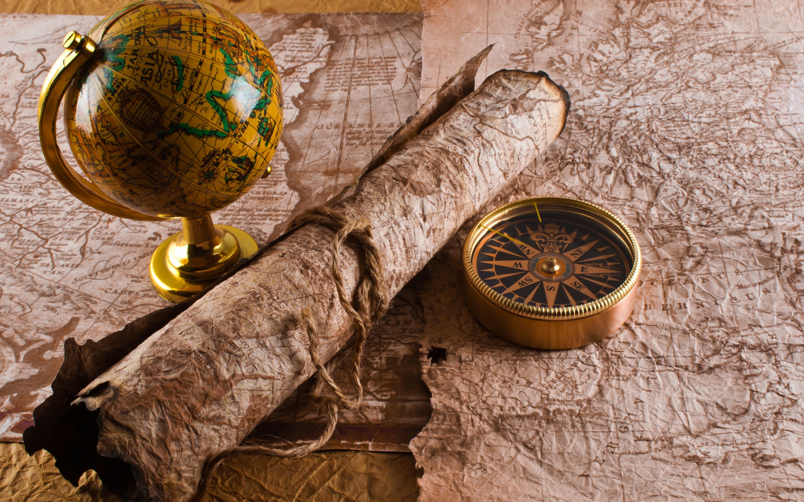 artwork, Globes, Map, Compass, Scrolls Wallpaper