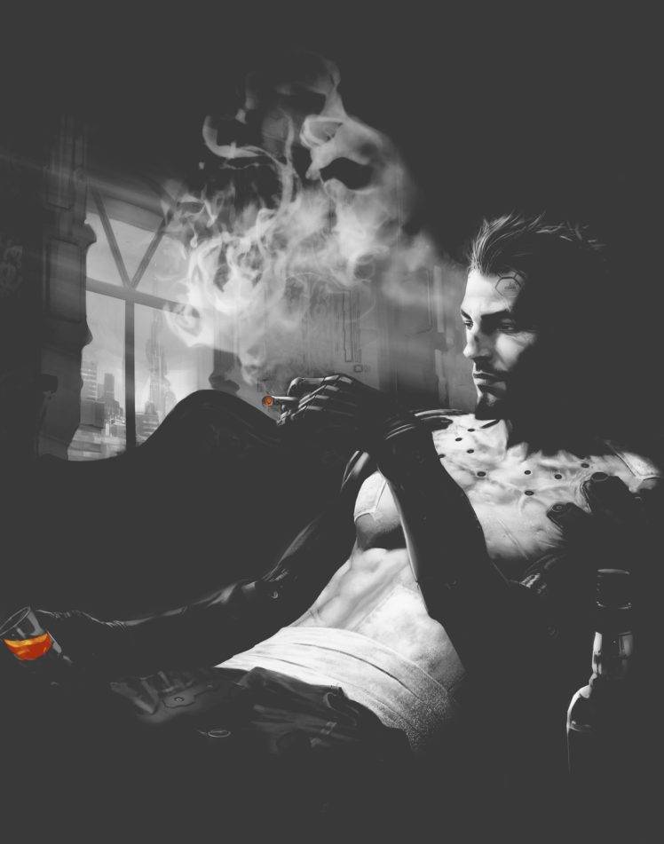 Deus Ex: Human Revolution, Smoking, Artwork, Adam Jensen HD Wallpaper Desktop Background