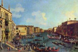 artwork, Painting, Gondolas, Venice, Italy, Canal, Classic art