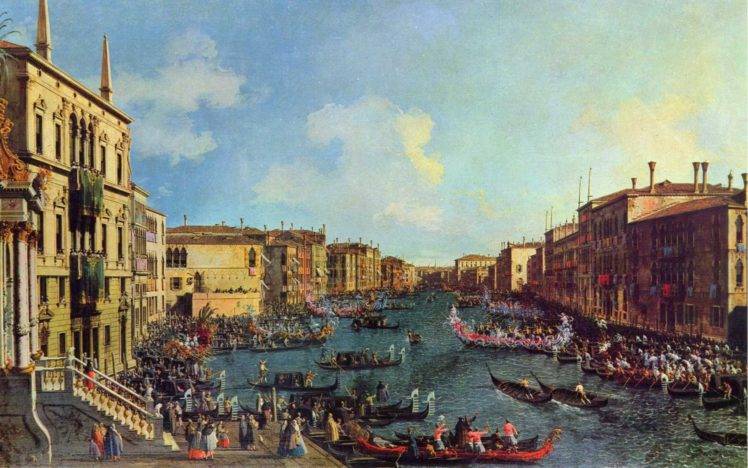 artwork, Painting, Gondolas, Venice, Italy, Canal, Classic art HD Wallpaper Desktop Background